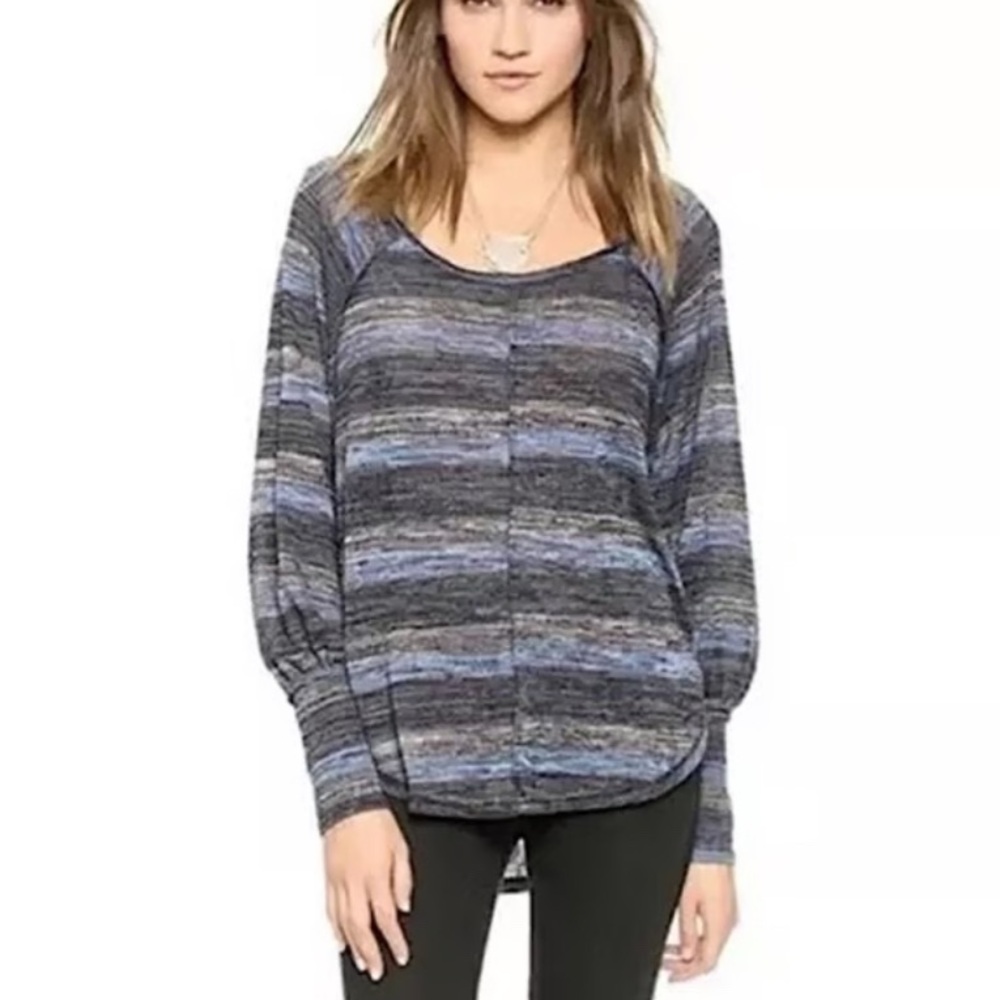 Free People Gray and Blue Knit Top